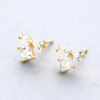 Boucles d'oreilles en laiton zircon cubique, Noeud papillon, Placage de couleur d'or, pour femme & avec zircone cubique, protéger l'environnement, sans nickel, plomb et cadmium Vendu par paire