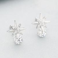 Boucles d'oreilles en laiton zircon cubique, Huit Étoile, Épais en argent Sterling 925 plaqué, pour femme & avec zircone cubique, protéger l'environnement, sans nickel, plomb et cadmium Vendu par paire