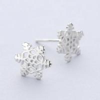 Brass Stud Earring, Snowflake, thick 925 sterling silver plated & for woman, nickel, lead & cadmium free 