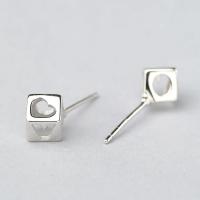 Brass Stud Earring,  Square, thick 925 sterling silver plated & for woman, nickel, lead & cadmium free 