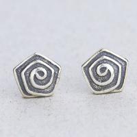 Brass Stud Earring, Pentagon, thick 925 sterling silver plated, for woman, nickel, lead & cadmium free 