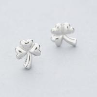 Brass Stud Earring, Three Leaf Clover, thick 925 sterling silver plated, for woman, nickel, lead & cadmium free 