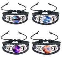 Modezeit Edelstein Armband Armreif, PU Leder, mit Kuhhaut & Non- magnetische Hämatit & Glas, plattiert, Sternendesign & Zeit Edelstein Schmuck & unisex & einstellbar & verschiedene Muster für Wahl & 3-Strang, 18mm, Länge:ca. 7-10 ZollInch, verkauft von Strang