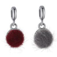 Pom Pom Pendientes mullido, aleación de zinc, con felpa, Redondo aplanado, chapado en color de platina, sin rosca, más colores para la opción, libre de plomo & cadmio, 10-30mm, agujero:aproximado 4-4.5mm, Vendido por UD