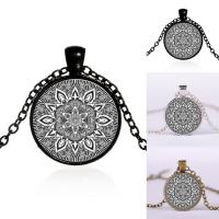 Time Gem Jewelry Necklace, Zinc Alloy, with iron chain & Glass, with 5cm extender chain, Flat Round, plated, Unisex & oval chain & decal lead & cadmium free, 25mm Approx 17.5 Inch 