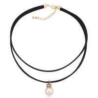 Ожерелье Мода Choker, Бархат, с ABS пластик жемчужина & Латунь, с 5cm наполнитель цепи, плакированный настоящим золотом, Женский & с Австралией горный хрусталь & двунитевая длина:Приблизительно 14 дюймовый, продается Strand