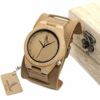 BOBOBIRD® Unisex Schmuckuhren, PU Leder, mit Zifferblatt aus Holz & Glas & Edelstahl, japanische Bewegung, Lebenswasserbeständig & einstellbar, originale Farbe, 45.5mm, 22mm, Länge:ca. 6.5-8.5 ZollInch, verkauft von PC