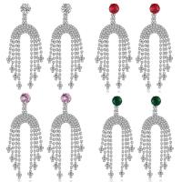 Fashion Fringe Earrings, Brass, Tassel, platinum plated, for woman & with cubic zirconia 