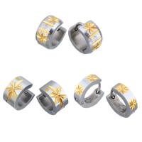 Stainless Steel Huggie Hoop Earring, plated, flower cut & for woman & stardust 