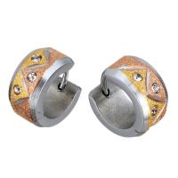 Herren Edelstahl Kreolen, plattiert, für Frau & mit Strass & Falten, 6.5x13.5mm, 12PaarePärchen/Menge, verkauft von Menge