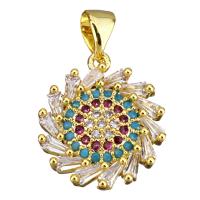 Pendentifs en laiton zircon cubique (CZ), fleur, Plaqué d'or, avec zircone cubique Environ Vendu par PC