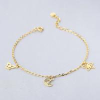 Brass Bracelets, with 30mm extender chain, Moon and Star, gold color plated, oval chain & for woman & hollow, nickel, lead & cadmium free  Approx 6.7 Inch 