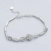 Brass Bracelets, with 30mm extender chain, Flower, thick 925 sterling silver plated, with lobster clasp & for woman, nickel, lead & cadmium free, 8.3mm Approx 6.7 Inch 