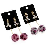 Cupronickel Drop Earring, with Plush & plastic earnut & Cubic Zirconia, sterling silver post pin, gold color plated, for woman 