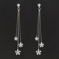 cuproníquel Pendientes con Colgantes, con earnutplástico & cúbica circonia, Acero inoxidable 316L aguja de pendiente, chapado en color de plata, para mujer, 8x78x2mm, Vendido por Par