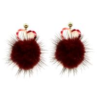 Pom Pom Pendientes mullido, cuproníquel, con felpa, plata esterlina aguja de pendiente, chapado en color dorado, para mujer, Rojo, 40x50x4mm, Vendido por Par