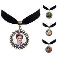 Ожерелье Мода Choker, цинковый сплав, с Бархат & Стеклянный, с 5cm наполнитель цепи, Форма цветка, Покрытие под бронзу старую, ювелирные изделия драгоценный камень раз & различные модели для выбора & Женский & Термоаппликации, не содержит свинец и кадмий, 40mm, длина:Приблизительно 12 дюймовый, продается Strand