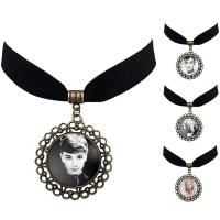 Ожерелье Мода Choker, цинковый сплав, с Бархат & Стеклянный, с 5cm наполнитель цепи, Форма цветка, Покрытие под бронзу старую, ювелирные изделия драгоценный камень раз & различные модели для выбора & Женский & Термоаппликации, не содержит свинец и кадмий, 40mm, длина:Приблизительно 12 дюймовый, продается Strand