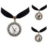 Ожерелье Мода Choker, цинковый сплав, с Бархат & Стеклянный, с 5cm наполнитель цепи, Форма цветка, Покрытие под бронзу старую, ювелирные изделия драгоценный камень раз & различные модели для выбора & Женский & Термоаппликации, не содержит свинец и кадмий, 40mm, длина:Приблизительно 12 дюймовый, продается Strand