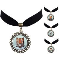 Ожерелье Мода Choker, цинковый сплав, с Бархат & Стеклянный, с 5cm наполнитель цепи, Форма цветка, Покрытие под бронзу старую, ювелирные изделия драгоценный камень раз & различные модели для выбора & Женский & Термоаппликации, не содержит свинец и кадмий, 40mm, длина:Приблизительно 12 дюймовый, продается Strand