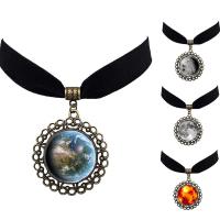 Ожерелье Мода Choker, цинковый сплав, с Бархат & Стеклянный, с 5cm наполнитель цепи, Форма цветка, Покрытие под бронзу старую, звездное дизайн & ювелирные изделия драгоценный камень раз & различные модели для выбора & Женский & Термоаппликации, не содержит свинец и кадмий, 40mm, длина:Приблизительно 12 дюймовый, продается Strand