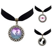 Ожерелье Мода Choker, цинковый сплав, с Бархат & Стеклянный, с 5cm наполнитель цепи, Форма цветка, Покрытие под бронзу старую, ювелирные изделия драгоценный камень раз & различные модели для выбора & Женский & Термоаппликации, не содержит свинец и кадмий, 40mm, длина:Приблизительно 12 дюймовый, продается Strand