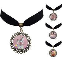 Ожерелье Мода Choker, цинковый сплав, с Бархат & Стеклянный, с 5cm наполнитель цепи, Форма цветка, Покрытие под бронзу старую, ювелирные изделия драгоценный камень раз & различные модели для выбора & Женский & Термоаппликации, не содержит свинец и кадмий, 40mm, длина:Приблизительно 12 дюймовый, продается Strand