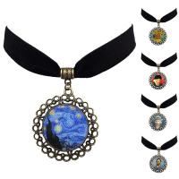 Ожерелье Мода Choker, цинковый сплав, с Бархат & Стеклянный, с 5cm наполнитель цепи, Форма цветка, Покрытие под бронзу старую, ювелирные изделия драгоценный камень раз & различные модели для выбора & Женский & Термоаппликации, не содержит свинец и кадмий, 40mm, длина:Приблизительно 12 дюймовый, продается Strand