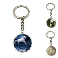 Fashion Time Gem Keychain Key Ring, Zinc Alloy, with iron ring & Glass, Flat Round, platinum color plated, time gem jewelry & Unisex & decal, lead & cadmium free, 28mm 