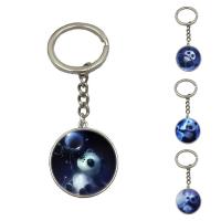 Fashion Time Gem Keychain Key Ring, Zinc Alloy, with iron ring & Glass, Flat Round, platinum color plated, time gem jewelry & Unisex & decal, lead & cadmium free, 28mm 