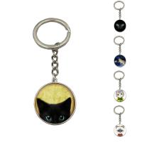 Fashion Time Gem Keychain Key Ring, Zinc Alloy, with iron ring & Glass, Flat Round, platinum color plated, time gem jewelry & Unisex & decal, lead & cadmium free, 28mm 