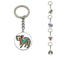 Fashion Time Gem Keychain Key Ring, Zinc Alloy, with iron ring & Glass, Flat Round, platinum color plated, time gem jewelry & Unisex & decal, lead & cadmium free, 28mm 