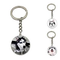 Fashion Time Gem Keychain Key Ring, Zinc Alloy, with iron ring & Glass, Flat Round, platinum color plated, time gem jewelry & Unisex & decal, lead & cadmium free, 28mm 