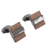 bois boutons de manchettes, avec laiton, Placage de couleur noire de plumbum, pour homme Vendu par paire