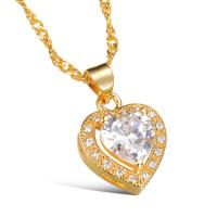 Collier zircon cubique de zinc Alloy, alliage de zinc, coeur, Placage de couleur d'or, pour femme & avec zircone cubique & 2 fils, 13mm Environ 22 pouce, Vendu par brin