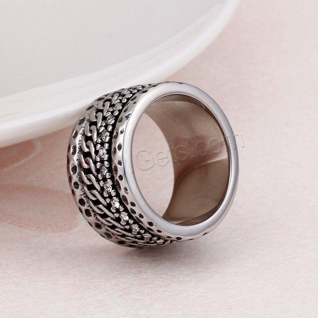 Titanium Steel Finger Ring, different size for choice & for man & with rhinestone & blacken, 13mm, Sold By PC