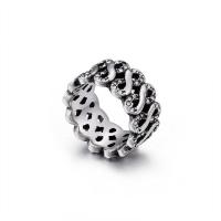 Titanium Steel Finger Ring, Unisex & with rhinestone & blacken, 12mm 