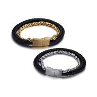 Acier titane bracelet, avec Cuir, Placage, pour homme & 3 brins, plus de couleurs à choisir, 5mm Environ 8 pouce, Vendu par brin