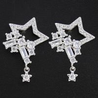 925 Sterling Silver Earring Post, with Cubic Zirconia, silver color plated, for woman 