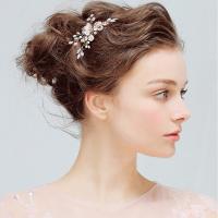 Zinc Alloy Hair Jewelry Flower, with ABS Plastic Pearl, gold color plated, for bridal, lead & cadmium free, 100-120mm 