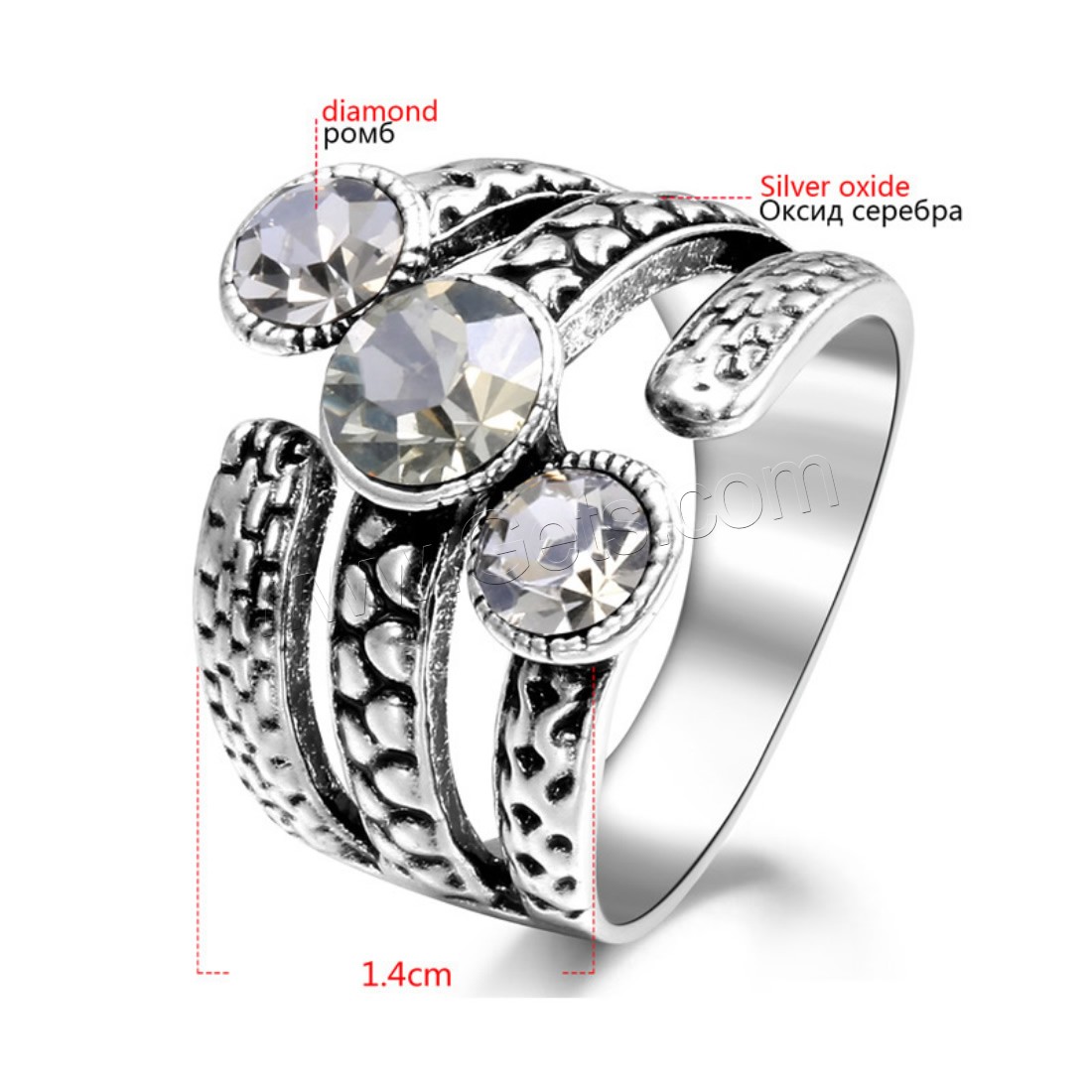 Newegg® Bague, alliage de zinc, Plaqué de couleur d'argent, pour femme & avec strass, 14mm, Vendu par PC