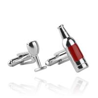 Zinc Alloy Cufflinks, Winebottle, platinum color plated, Unisex & enamel, lead & cadmium free  