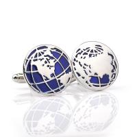 Zinc Alloy Cufflinks, Globe, platinum color plated, Unisex & enamel, lead & cadmium free, 40mm 