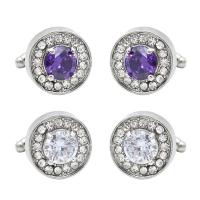 Zinc Alloy Cufflinks, Flat Round, platinum color plated, Unisex & with rhinestone lead & cadmium free 