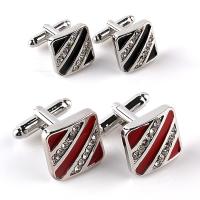 Zinc Alloy Cufflinks, Square, platinum color plated, Unisex & enamel & with rhinestone lead & cadmium free 