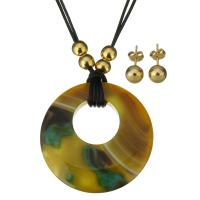 Parures de bijoux résine, acier inoxydable, boucle d'oreille & collier, avec Ciré Nylon & résine, beignet, Placage de couleur d'or, pour femme, 51mm, 1.5mm, 8mm Environ 20 pouce, Vendu par fixé