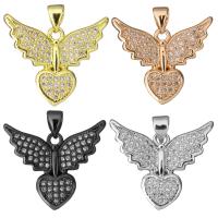 Cubic Zirconia Micro Pave Brass Pendant, Wing Shape, plated, micro pave cubic zirconia Approx 