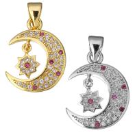 Cubic Zirconia Micro Pave Brass Pendant, Moon, plated, micro pave cubic zirconia Approx 