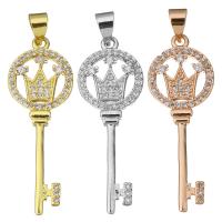 Cubic Zirconia Micro Pave Brass Pendant, Key, plated, micro pave cubic zirconia Approx 