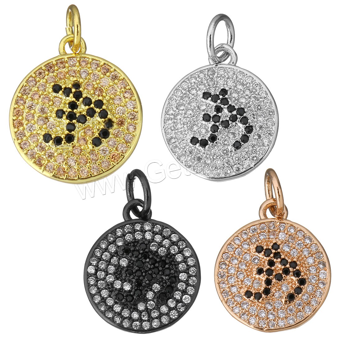 Cubic Zirconia Micro Pave Brass Pendant, Flat Round, plated, different size for choice & micro pave cubic zirconia, more colors for choice, Hole:Approx 4mm, Sold By PC